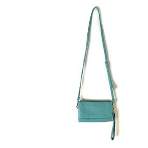 Nanette Lepore Aqua Crossbody Bag Triple Compartment Card Slots Wristlet Strap